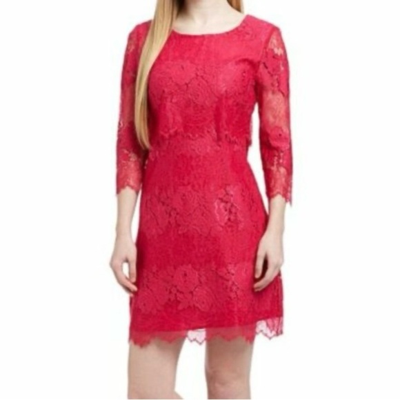 Juicy Couture Red Sheath Dress 3/4 Sleeve Crew Neck - Picture 1 of 12